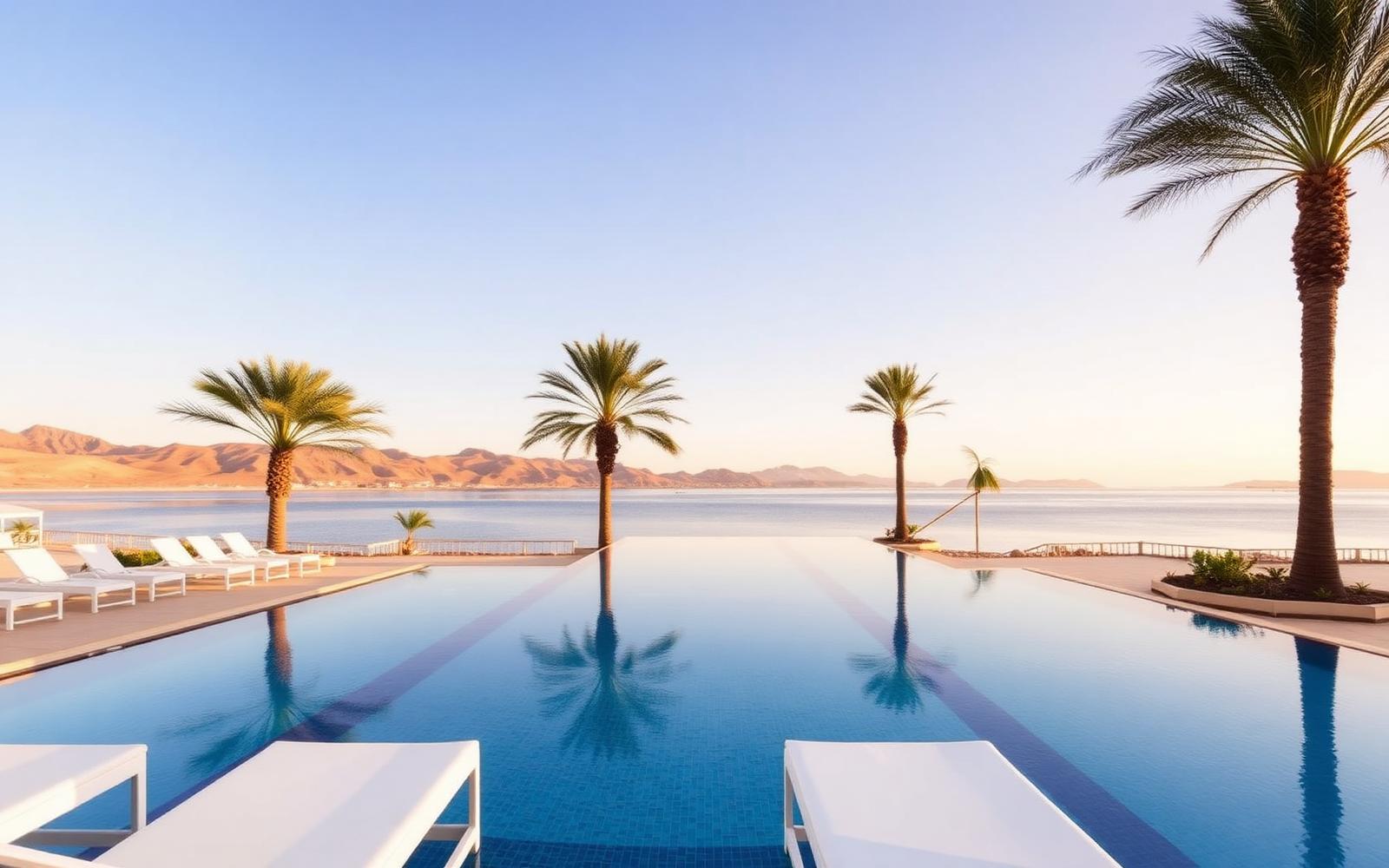 Infinity pool facing the bay at a Paracas beach resort
