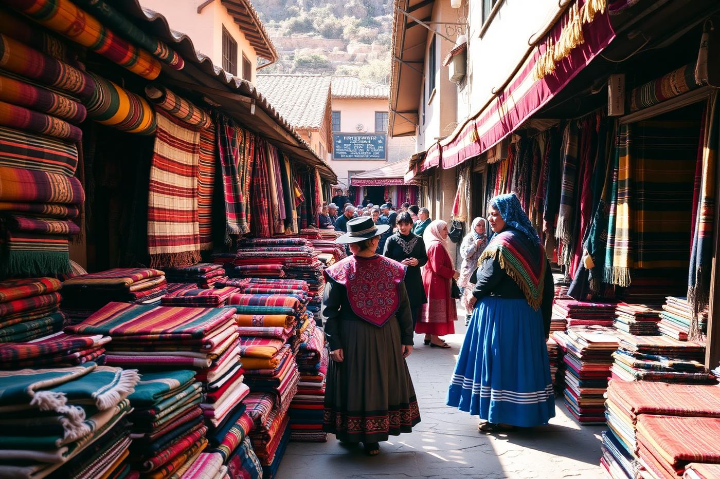 Colourful textile market in the Sacred Valley